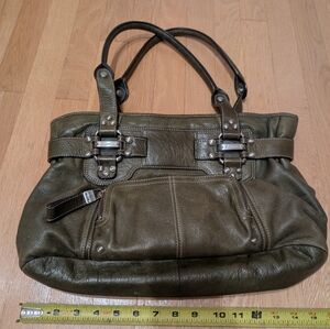 B. Makowsky Olive Green Leather Tote Shoulder Bag